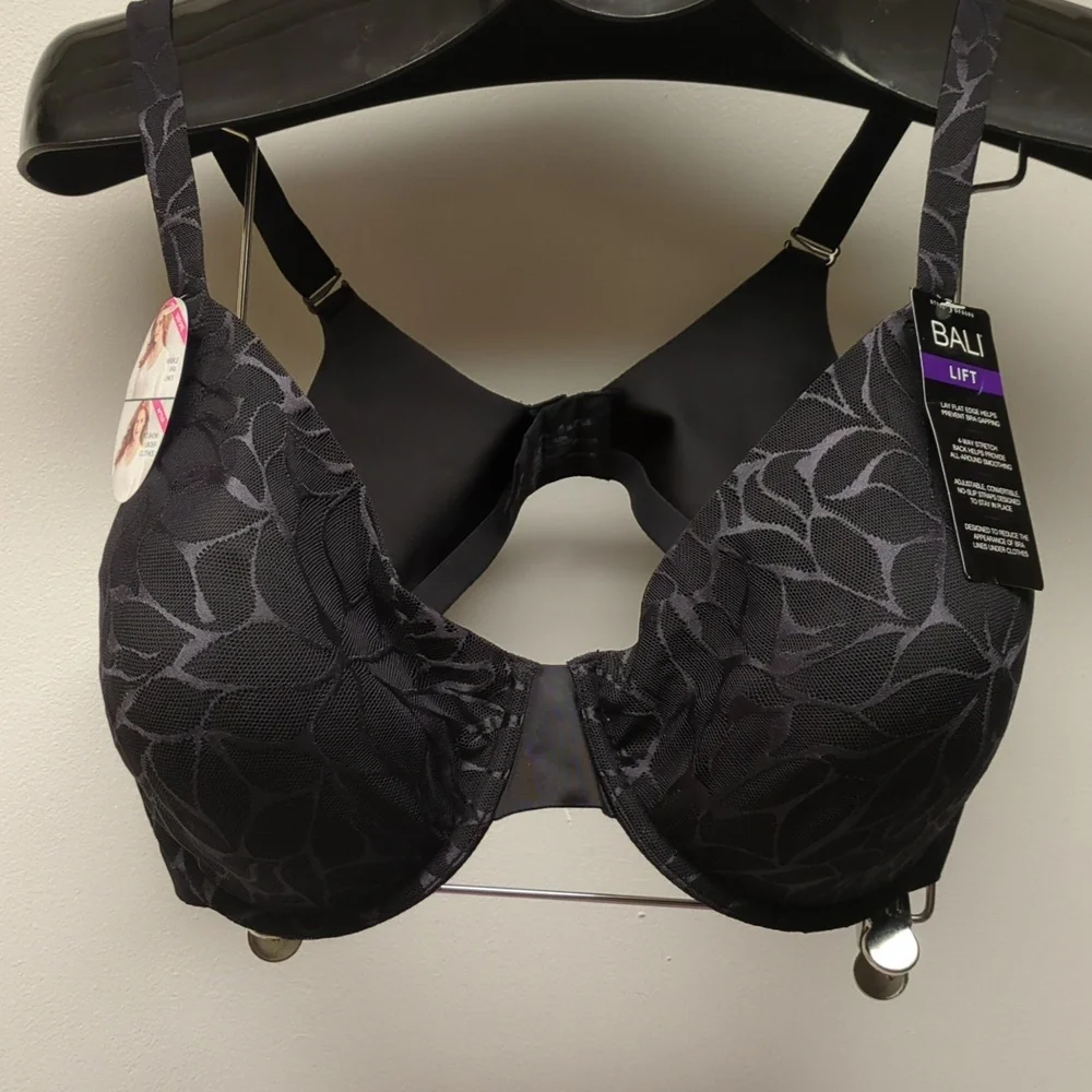 38D Bali Beauty Lift Invisible Support Convertible Strap Underwire Bra Nwt black - Picture 3 of 6